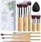 Young Glam Makeup Brush Set 11Pcs Bamboo Synthetic Kabuki Brush Set Foundation Powder Blending Concealer Eye shadows Blush Cosmetics Brushes with Organizer Bag &amp; Makeup Sponge