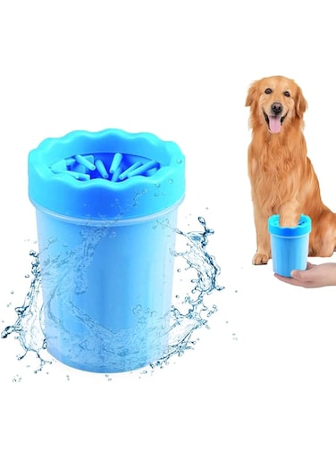 Oasisgalore 2 In 1 Portable Silicone Pet Cleaning Brush - Muddy Paw Washer Cup for Dogs and Cats, Grooming Foot Cleaner Gift for Pet Owners (Blue, Small)