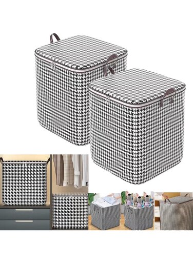 Foldable Storage Organizer Bag, Large Capacity Folding Clothes Storage Containers with Zipper and Handle, Collapsible Portable Wardrobe Sorting Organization Bags for Quilts Bedding Sweater (2Pcs 140L)