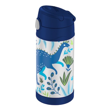 THERMOS FUNTAINER STAINLESS STEEL KIDS DINO BOTTLE 355ML, F40122DK, KIDS WATER BOTTLE WITH STRAW, INSULATED FLASK, HYDRATION BOTTLE WITH LID