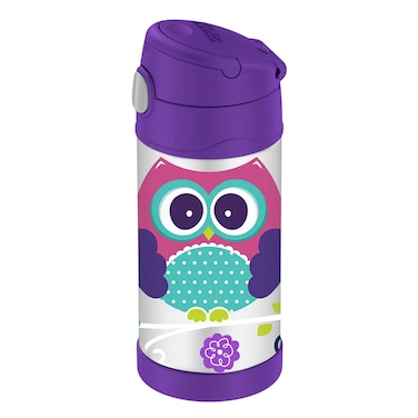 THERMOS FUNTAINER STAINLESS STEEL KIDS OWLS BOTTLE 355ML, F4016OW, KIDS WATER BOTTLE WITH STRAW, INSULATED FLASK, HYDRATION BOTTLE WITH LID