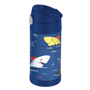 THERMOS FUNTAINER STAINLESS STEEL KIDS SHARKS BOTTLE 355ML, F40123SK, KIDS WATER BOTTLE WITH STRAW, INSULATED FLASK, HYDRATION BOTTLE WITH LID