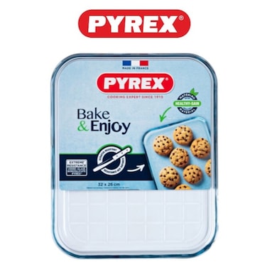 Pyrex Bake &amp; Enjoy Baking Tray 32x26cm - Durable, Multi-Purpose Glass Tray for Baking and Serving