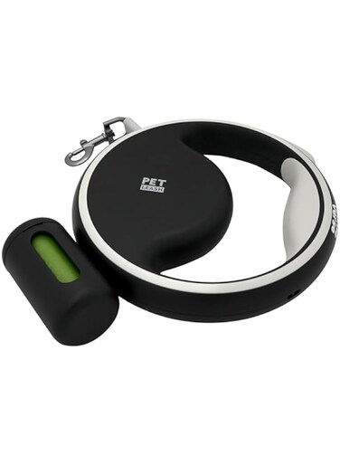 Automatic Retractable Pet Leash with LED Light - 3M Durable Round Leash for Dogs, Black and White Design (Black)