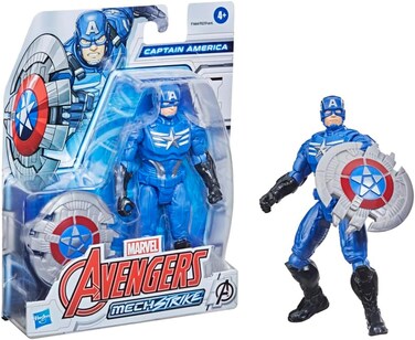 Hasbro Marvel Avengers Mech Strike 6-Inch Scale Action Figure Toy Captain America with Compatible Mech Battle Accessory, For Kids Ages 4 and Up