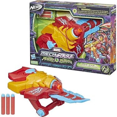 Marvel Avengers Mech Strike Monster Hunters Iron Man Monster Blast Blade Roleplay Toy With 3 Nerf Darts, Toys For Kids Ages 5 And Up, M