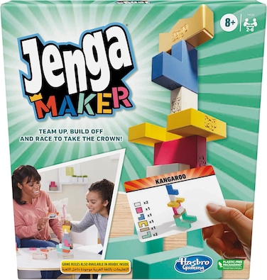 Hasbro Gaming-Jengamaker, Genuine Hardwood Blocks, Stacking Tower Game, For Kids Ages 8 And Up, Game For 2-6 Players, Play In Teams