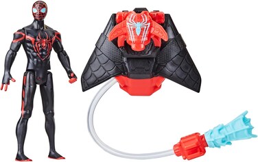 Marvel Spider-Man Spider-Man Aqua Web Warriors 4-Inch Miles Morales Action Figure with Refillable Water Gear Accessory, Action Figures For Boys and Girls 4 and Up