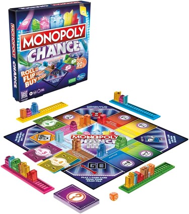 Monopoly Chance Board Game For Adults and Kids , Fast-Paced Family Party Game , Ages 8+ , 2-4 Players , 20 Mins. Average