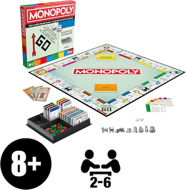 Monopoly Board Game   Classic Game with Storage Tray and Larger Tokens   Ages 8+   2 to 6 Players   Family Games for Kids and Adults   Kids Gifts   English
