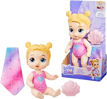 دمية بيبي ألايف ميرميد سبلاش هاربر هاجز المائية، شعر أشقر، 11 بوصة، ألعاب آمنة في الماء للبنات والأولاد من عمر 3 سنوات فما فوق