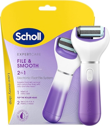 Scholl ExpertCare 2-in-1 File &amp; Smooth. Dual Speed Pedi Electric Foot File for Hard Skin and Callus Removal. Batteries Included