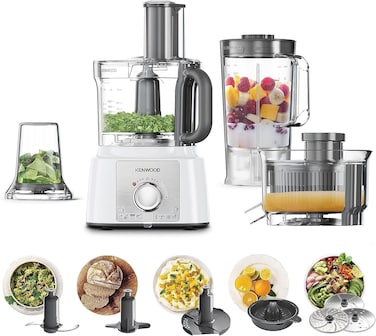 Kenwood Food Processor 1000W Multi-Functional With 3 Stainless Steel Disks, Blender, Grinder Mill, Juicer Extractror, Whisk, Dough Maker, Citrus Juicer Fdp65.750Wh White