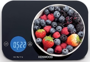 Kenwood Digital Kitchen Scale 5Gm-8Kg Capacity Weight Scale 4Mm Tempered Glass, Touch Control, 3 AAA Batteries, Tare/Zero Function, Auto Shut-Off Wep50.000Bk Black
