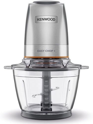 KENWOOD Glass Chopper 500W Electric Food Chopper with 1.2L Glass Bowl (600ml working capacity), Dripper Pro, Quad Blade, Storage Lid, Dual Speed, Spatula, Ice Crush Function CHP62.400SI Silver