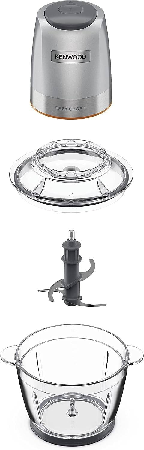 KENWOOD Stainless Steel Chopper 500W Electric Food Chopper with 1.2L SS Bowl (600ml working capacity), Dripper Pro, Quad Blade, Storage Lid, Dual Speed, Spatula, Ice Crush Function CHP62.700SI Silver