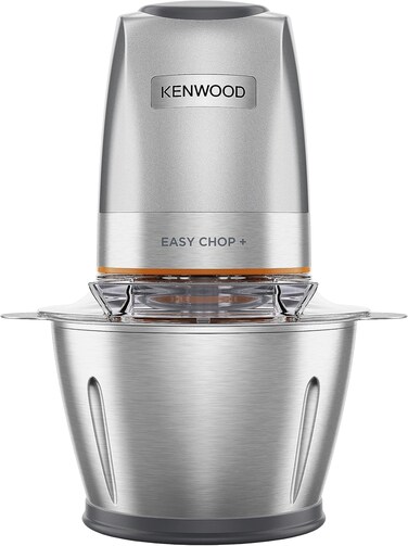 KENWOOD Stainless Steel Chopper 500W Electric Food Chopper with 1.2L SS Bowl (600ml working capacity), Dripper Pro, Quad Blade, Storage Lid, Dual Speed, Spatula, Ice Crush Function CHP62.700SI Silver