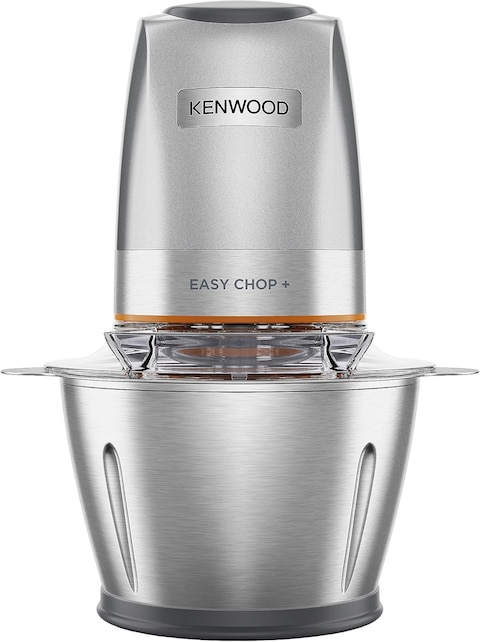 KENWOOD Stainless Steel Chopper 500W Electric Food Chopper with 1.2L SS Bowl (600ml working capacity), Dripper Pro, Quad Blade, Storage Lid, Dual Speed, Spatula, Ice Crush Function CHP62.700SI Silver
