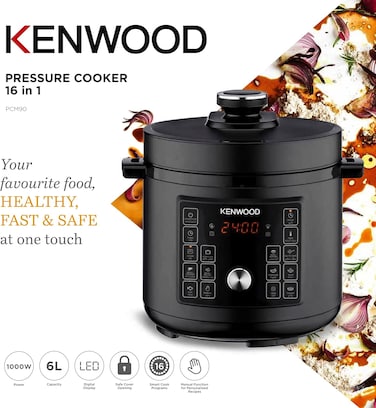 KENWOOD Electric Pressure Cooker 6L Smart Steam Pot 16-in-1 Multifunctional Programmable Multicooker, Steamer, Rice Cooker, Slow Cooker, Saute Pot, Soup, Yogurt, Cake &amp; More PCM90.000BK Black