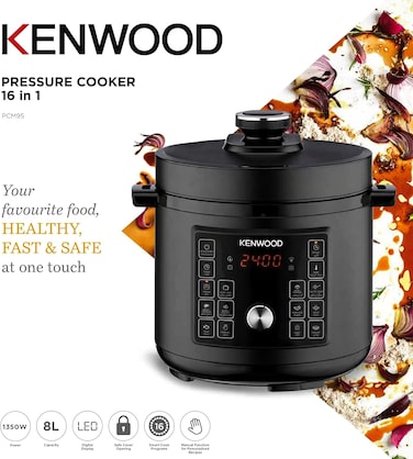 KENWOOD Electric Pressure Cooker 8L Smart Steam Pot 16-in-1 Multifunctional Programmable Multicooker, Steamer, Rice Cooker, Slow Cooker, Saute Pot, Soup, Yogurt, Cake &amp; More PCM95.000BK Black