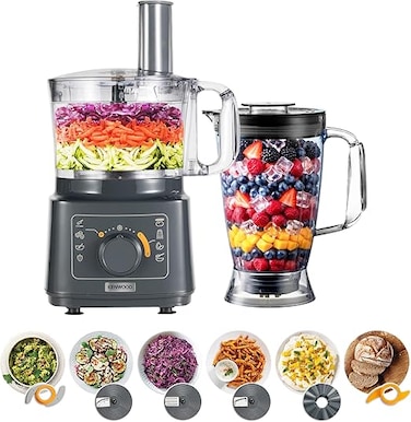 Kenwood Food Processor 750W Multi-Functional with Blender,Reversible Slicing Grating Disk, Emulsifying Disk for Whisking, Dough Maker, Knife Blade FDP05.50GY Grey