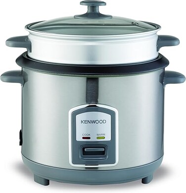 Kenwood 2-in-1 Rice Cooker 1.8 L 10-Cups Rice with Food Steamer Basket, Non-Stick Cooking Pot, Temepered Glass Lid, Warm/Cook Lights, Spatula Holder, Detachable Cord RCM19.000SS Silver