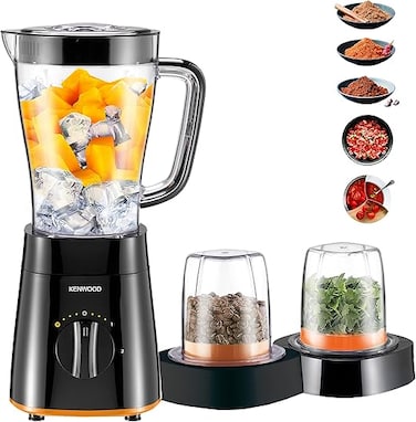 Kenwood Blender 500W Smoothie Blender/Smoothie Maker 1.5L with Grinder Mill, Chopper Mill, Ice Crush Function BLP19.360BK Black