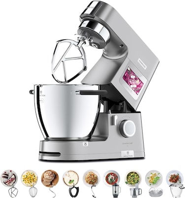 Kenwood Stand Mixer Metal Body Kitchen Machine Cooking Chef XL With Induction/Cooking Function, Built-In Weighing Scale, SS Bowl &amp; Food Steamer, 5 Tools, Glass Blender, Kcl95.424Si Silver