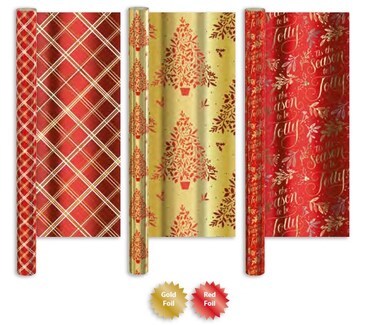1.5M Foil Christmas Traditions Gift Wrap