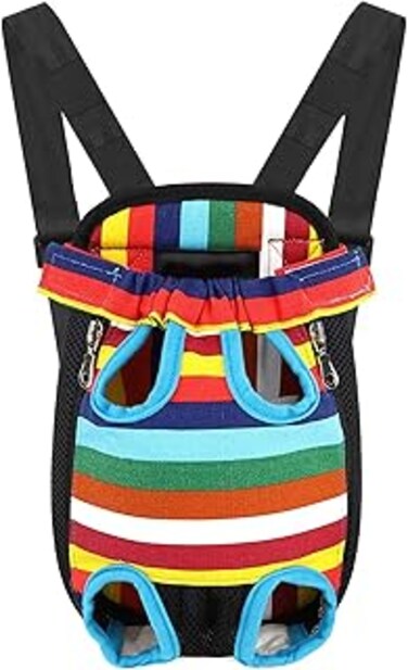 Pet Carrier Backpack, Legs Out Front Dog Carrier, Hands-Free Adjustable Pet Backpack Carrier for Small Medium Large pet,Easy-Fit for Traveling Hiking Camping,Dogs CatsOutdoor Traveling（rainbow,L）