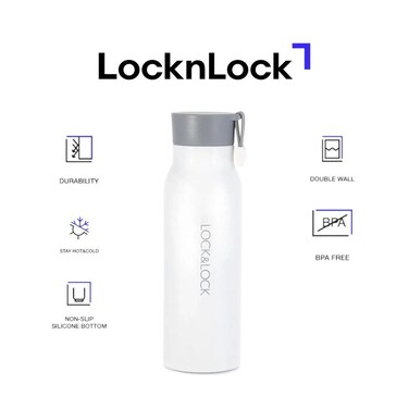 LocknLock Name Tumbler 500ml &ndash; White, Stainless Steel BPA-Free Travel Mug with Spill-Proof Lid