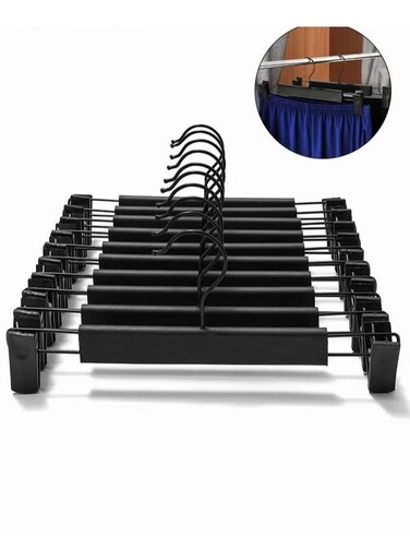 10 Pack Pants Hangers Clothes Hangers with 360 &Acirc;&deg; Swivel Hooks, Adjustable Non-Slip Clips, Durable and Sturdy Plastic Hanger for Pants, Skirts, Clothes