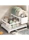 Fashion All-in-One Dish Draining Rack with Utensil Holder An efficient drying solution that combines multiple storage sections for plates, bowls, knives, and spoons. Its compact yet spacious design ensures proper drainage while keeping everything accessible and well arranged.