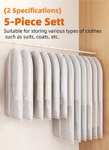 Garment Bag 140&Atilde;&mdash;60cm Long Garment Cover Wardrobe Organizer with Zipper Semi-Transparent Breathable Garment Bags for Dresses, Coats, Gowns &amp; Formal Wear