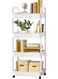 Rolling Storage Cart with Lockable Wheels &amp; Handle   Multipurpose Organizer for Kitchen, Bathroom, Laundry   Mobile Shelving Unit (White)