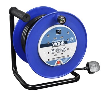 Masterplug LDCC2513/4BL Four Socket Medium 25 meter Open Cable Reel Extension Lead with Handle