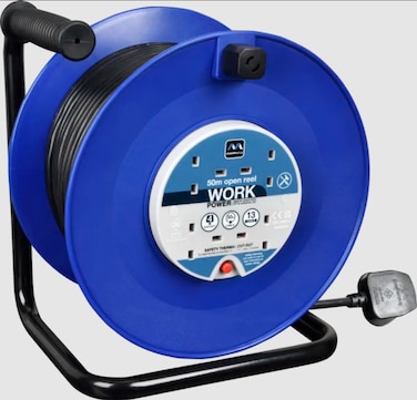 Masterplug HDCC5013/4BL Four Socket Medium 50 meter Open Cable Reel Extension Lead with Handle