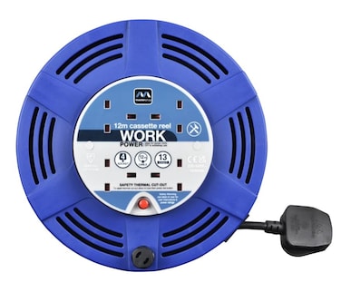 Masterplug LCT1213/4BL 4 Socket 12m Large Cassette Reel Extension Lead