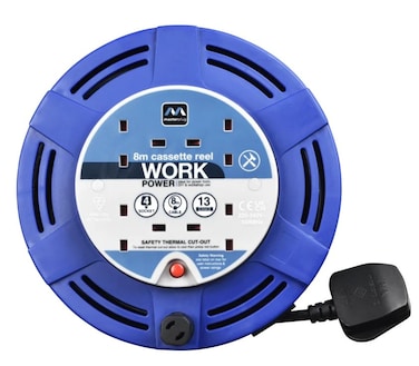 Masterplug MCT0813/4BL Four Socket 8 meter Medium Cassette Reel Extension Lead