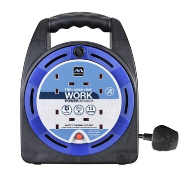 Masterplug HST1513/4BL Four Socket 15 meter  Cable Case Reel Extension Lead with Handle