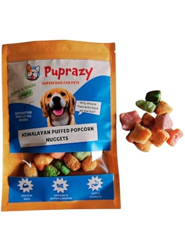 Puprazy Himalayan chew puffed popcorn nuggets  Puppies, Adult dogs  Soft &amp; Crunchy, Multi real fruit flavor