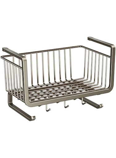 Under Cabinet Storage Basket with Hooks, Metal Wire Organizer, Brushed Nickel