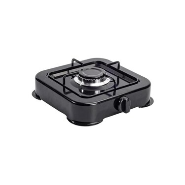 Portable Single Burner Gas Stove, Compact Camping Cooker with Lid, Black
