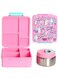 attack SA Bento Lunch Box for Kids School with 9.7oz Soup Thermos, Leak-proof Lunch Containers with 5 Compartment, Thermos Food Jar, Food Containers for School Pink