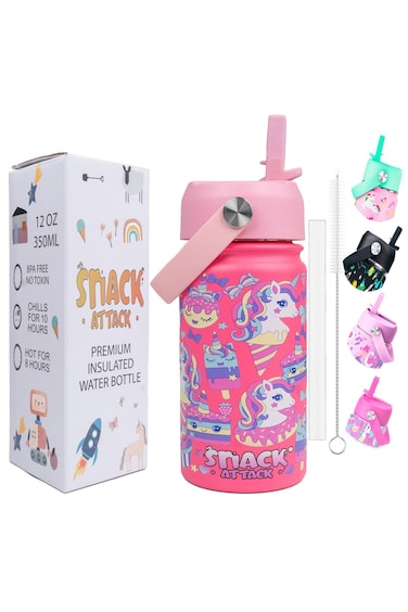 attack SA Kids Water Bottle for School Insulated water bottle with Straw Lid, Kids water bottle stainless steel, Double Wall, Baby water bottle, Steel water bottle (Pink Family)
