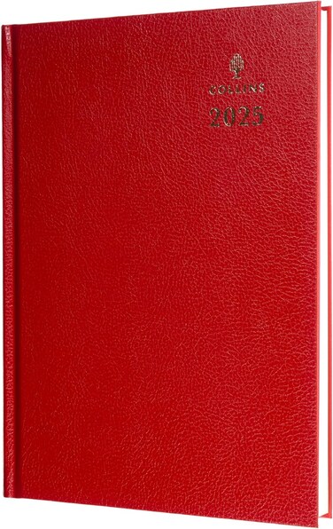 Collins Standard Desk 2025 Diary for Professionals - A4 Day to a Page Business Diary - Red - (44.15-25) - Premium Business Planner with Hardback Leathergrain Covers