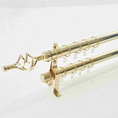 قضيب ستارة مزدوج قابل للتمدد ومتين بطول 2 متر، مصنوع من الفولاذ القوي باللون الذهبي