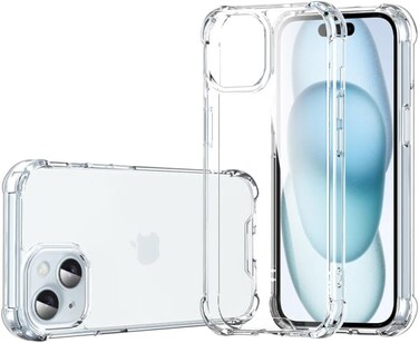 Muzz Clear Case for iPhone 15 Plus, Anti-Scratch PC Back, Slim TPU Shockproof Bumper Cover, Clear (iPhone 15 Plus)