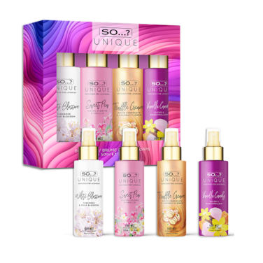 So&hellip;? Unique Mini Mist Womens Gift Set with Vanilla Candy, Sweet Pea, Truffle Cream, &amp; Cashmere, Body Mist Fragrance Spray Set (4 x 50ml.)