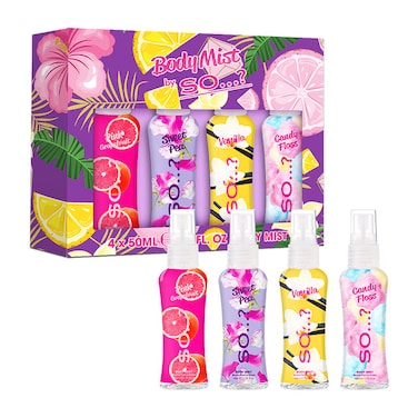 Body Mist By So&hellip;? Womens Mini Mist Body Mist Gift Set, with Pink Grapefruit, Vanilla, Candy Floss &amp; Sweet Pea, Fragrance Spray Set (4x50ml)